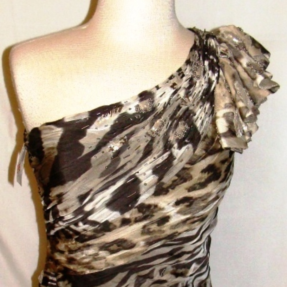 ALBERTO MAKALI BROWN ONE SHOULDER COCKTAIL DRESS